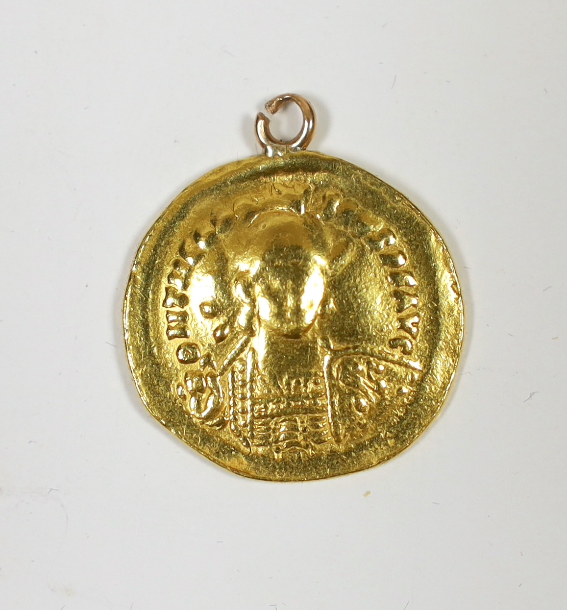 Ancient hammered coins, Theodosius II gold solidus Constantinople 402-450AD, later mounted otherwise VG or better, 4.45g gross